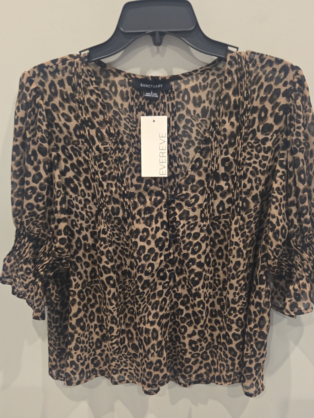 NWT Sanctuary Leopard-Print Blouse in Brown and Black. Small.